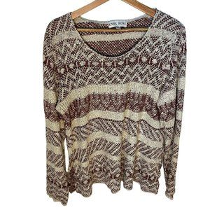 Knox Rose Striped Lightweight Chunky Boho Sweater Women XXL Acrylic Cream Red